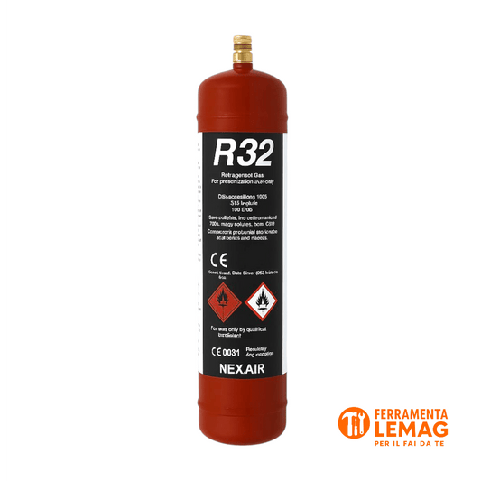 Ricarica gas R32 per condizionatori, valvola 1/2" ACME SX, approvazione T - PED - Lemag srl