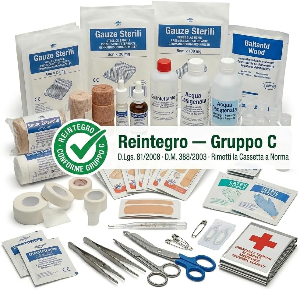 Reintegro Cassetta Primo Soccorso Gruppo C – Ricarica Conforme D.Lgs. 81/2008 D.M. 388/2003 – Kit Reintegro Pronto Soccorso Aziende fino a 3 Lavoratori – per Art. 23.301.01 - Lemag srl