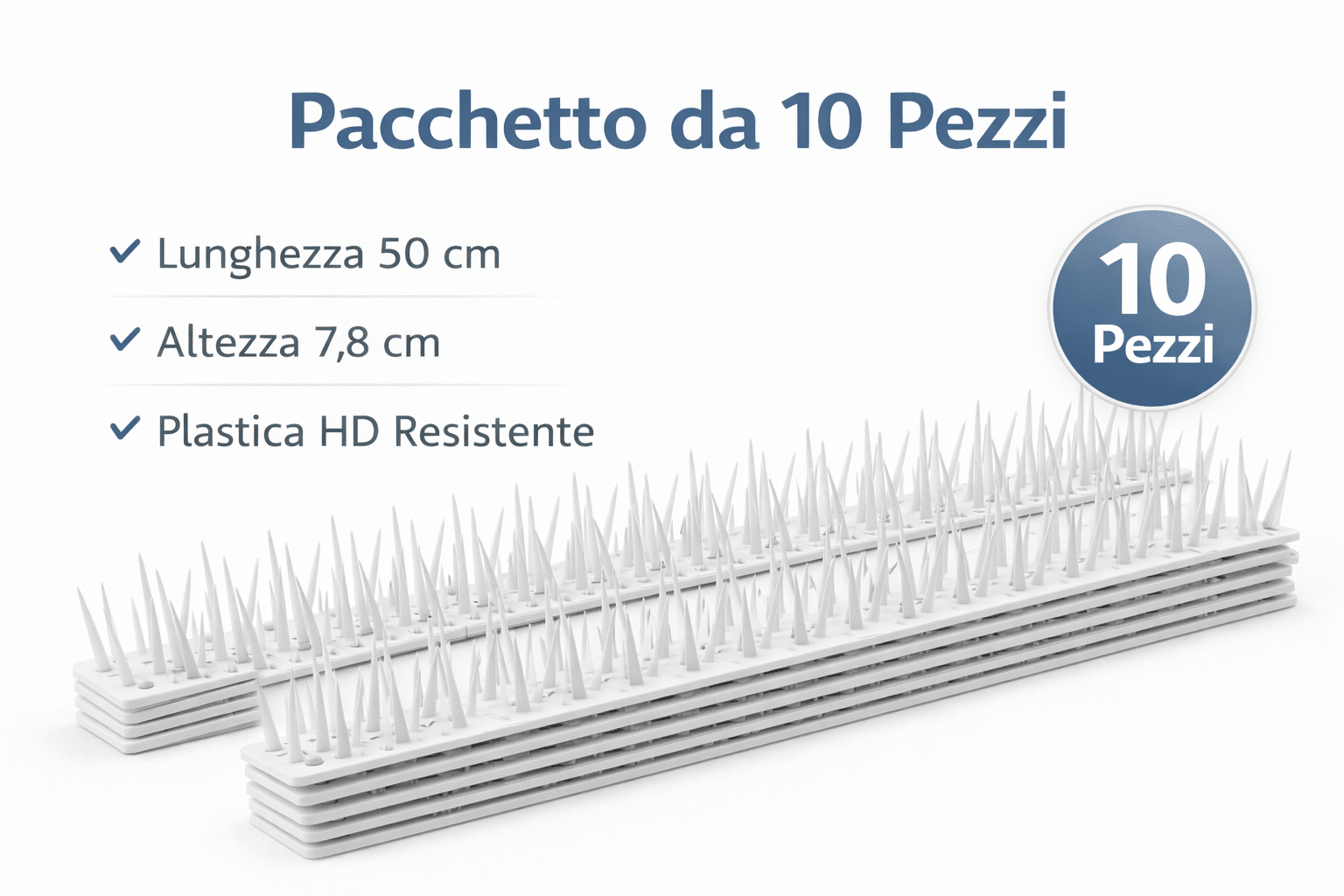 Dissuasore Volatili per Muretto in Plastica HD – 50x7,8 cm – Pacco 10 Pezzi – Anti Piccioni Bianco - Lemag srl
