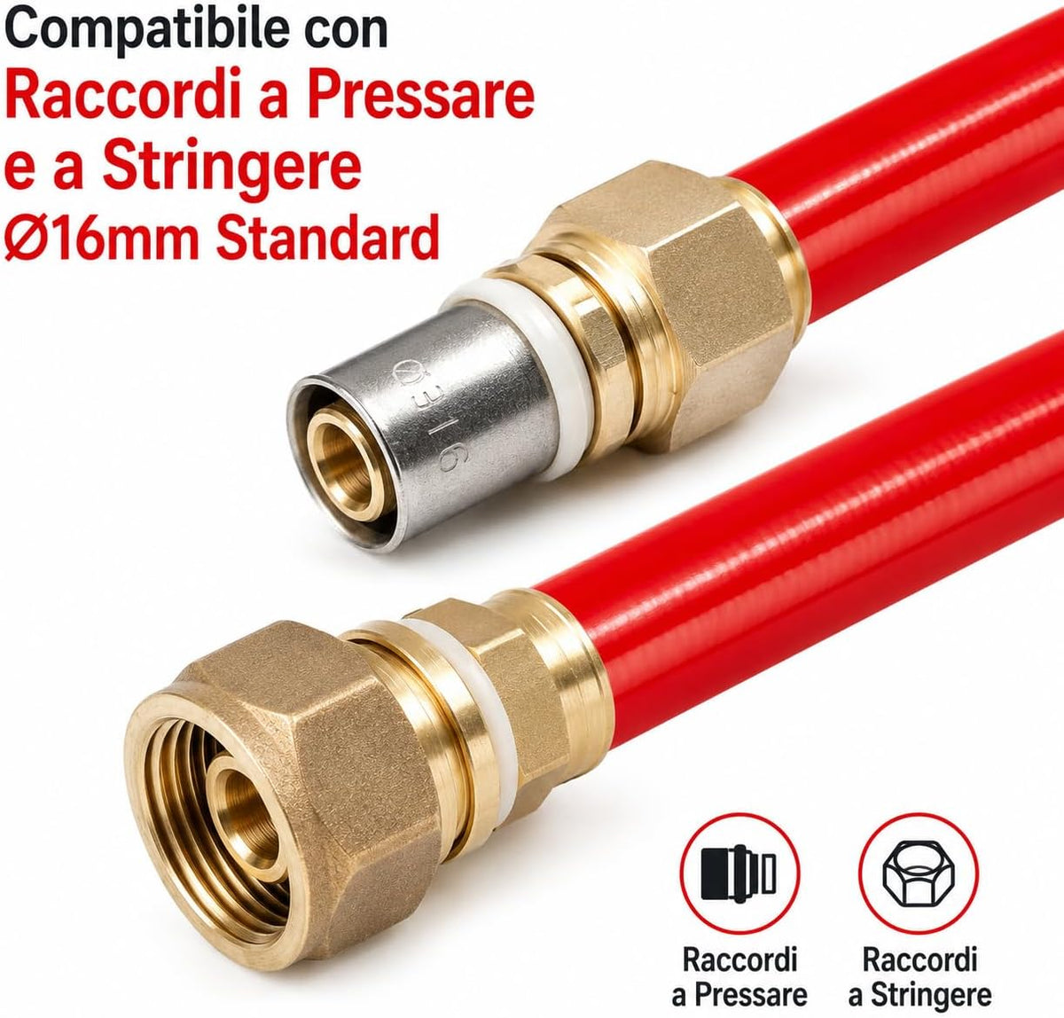 Tubo Multistrato PE-RT/AL/PE-RT Ø16x2mm Rotolo – Rivestimento Rosso Acqua Calda | Impianti Riscaldamento ACS Pannelli Radianti | Alta Pressione e Temperatura | Made in Italy - Lemag srl