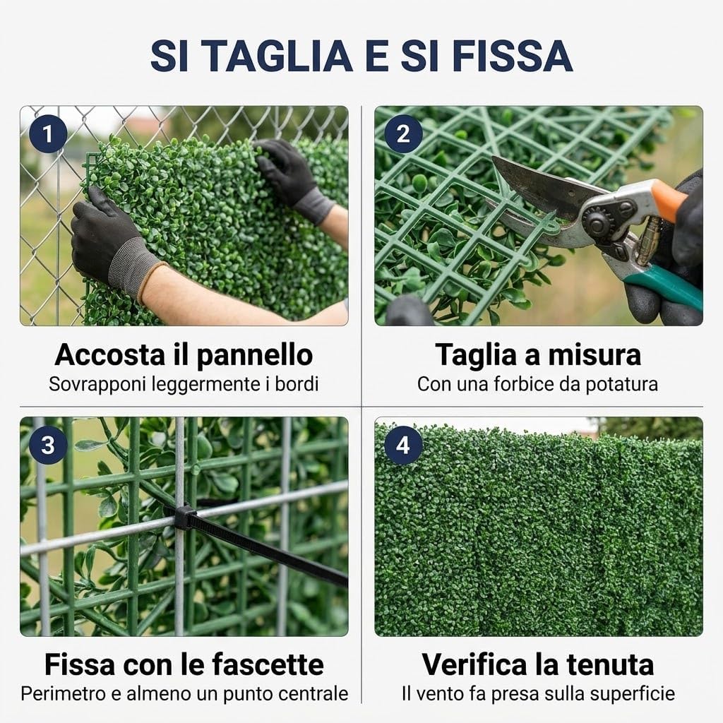 Siepe Artificiale Bosso Pannello 100x100 cm - Foglia Piccola Verde Scuro - Frangivista per Recinzioni, Ringhiere e Balconi - Si Taglia con le Forbici e si Fissa con Fascette - Lemag srl