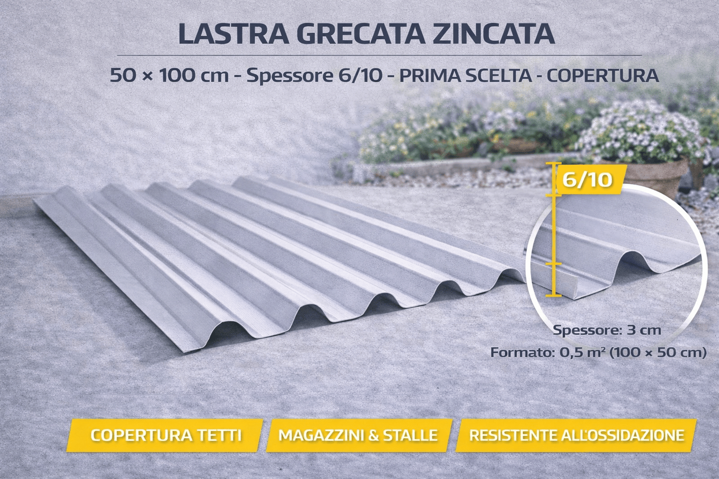 Lastra Grecata Zincata 50x100 cm Spessore 6/10 Prima Scelta Copertura - Lemag srl