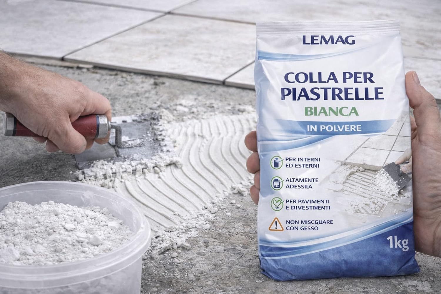 Colla per Piastrelle Bianca in Polvere 1 Kg – Alta Adesione per Pavimenti e Rivestimenti Interni/Esterni – Lemag SRL - Lemag srl