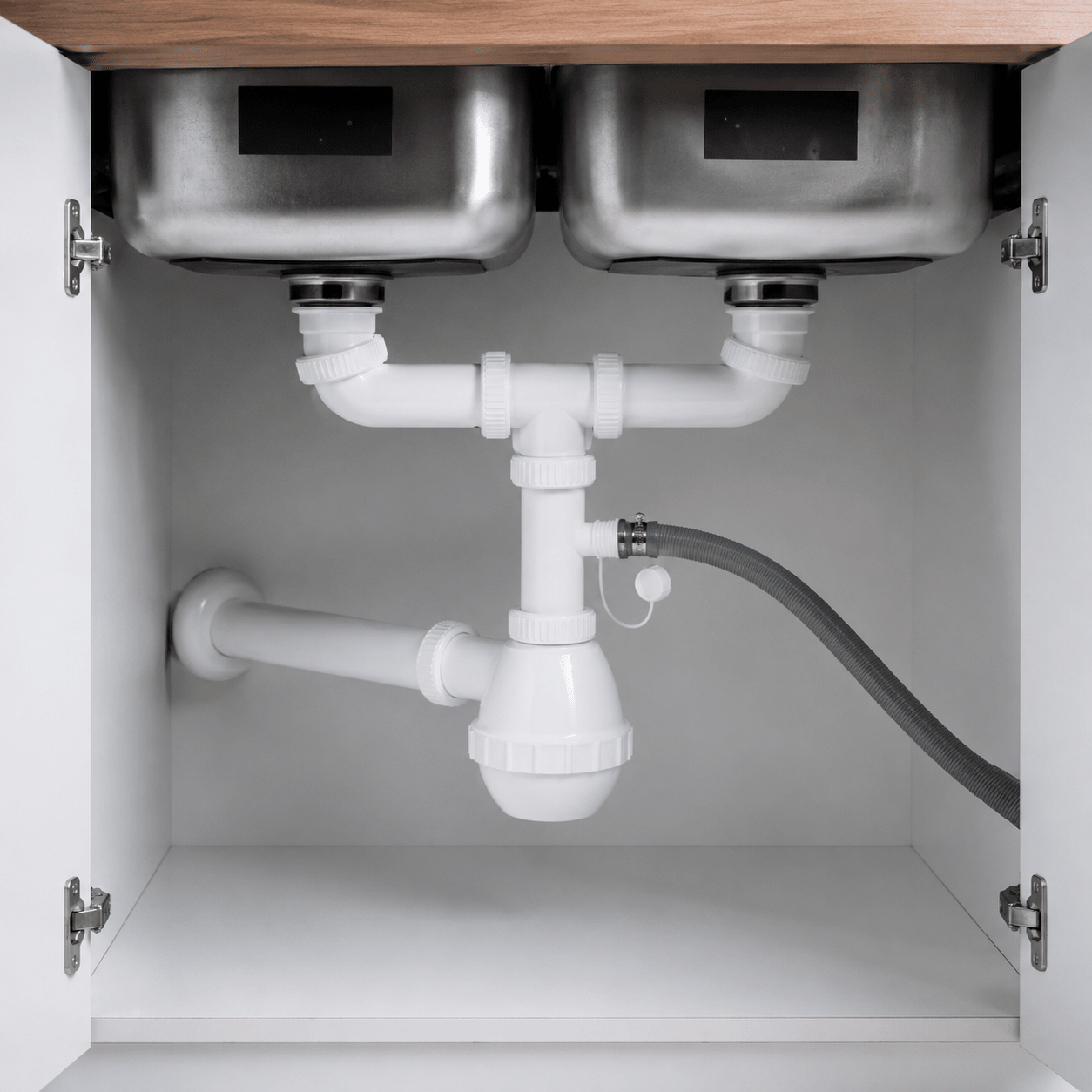 Sifone Lavello Cucina 2 Vie "Francia" con Attacco Lavatrice – 1"1/2 | Scarico Ø32/40 mm | Sifone Doppio Vasca con Presa Lavatrice Anti - Odore | Fai da Te - Lemag srl