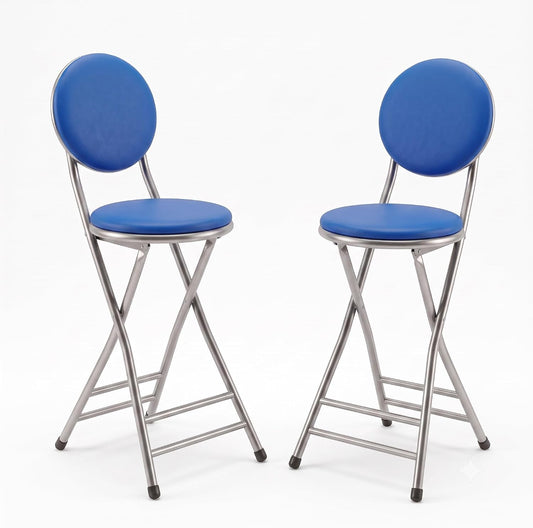 Set di 2 sgabelli cucina con schienale blu con robusto telaio in acciaio pieghevole e salvaspazio.