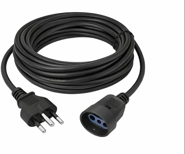 Prolunga Elettrica Lineare 5 m Nera – Cavo 3x0,75 mm² – Prolunga Schuko/Italiana (secondo versione) – Per Casa, Ufficio e Fai da Te - Lemag srl