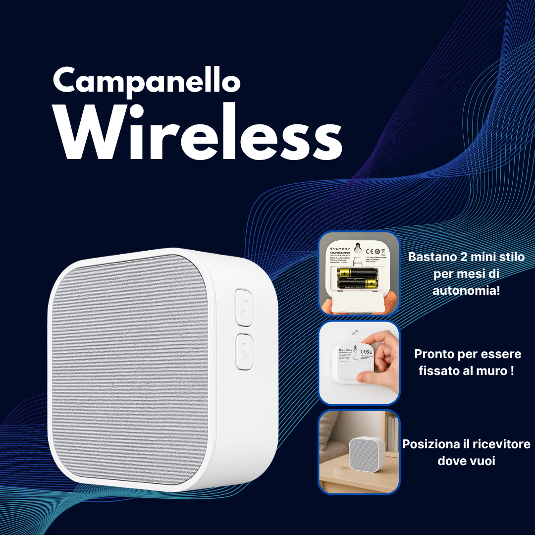 Campanello Wireless SYNTESY Batdoor 150m 36 Suonerie LED Bianco - Lemag srl