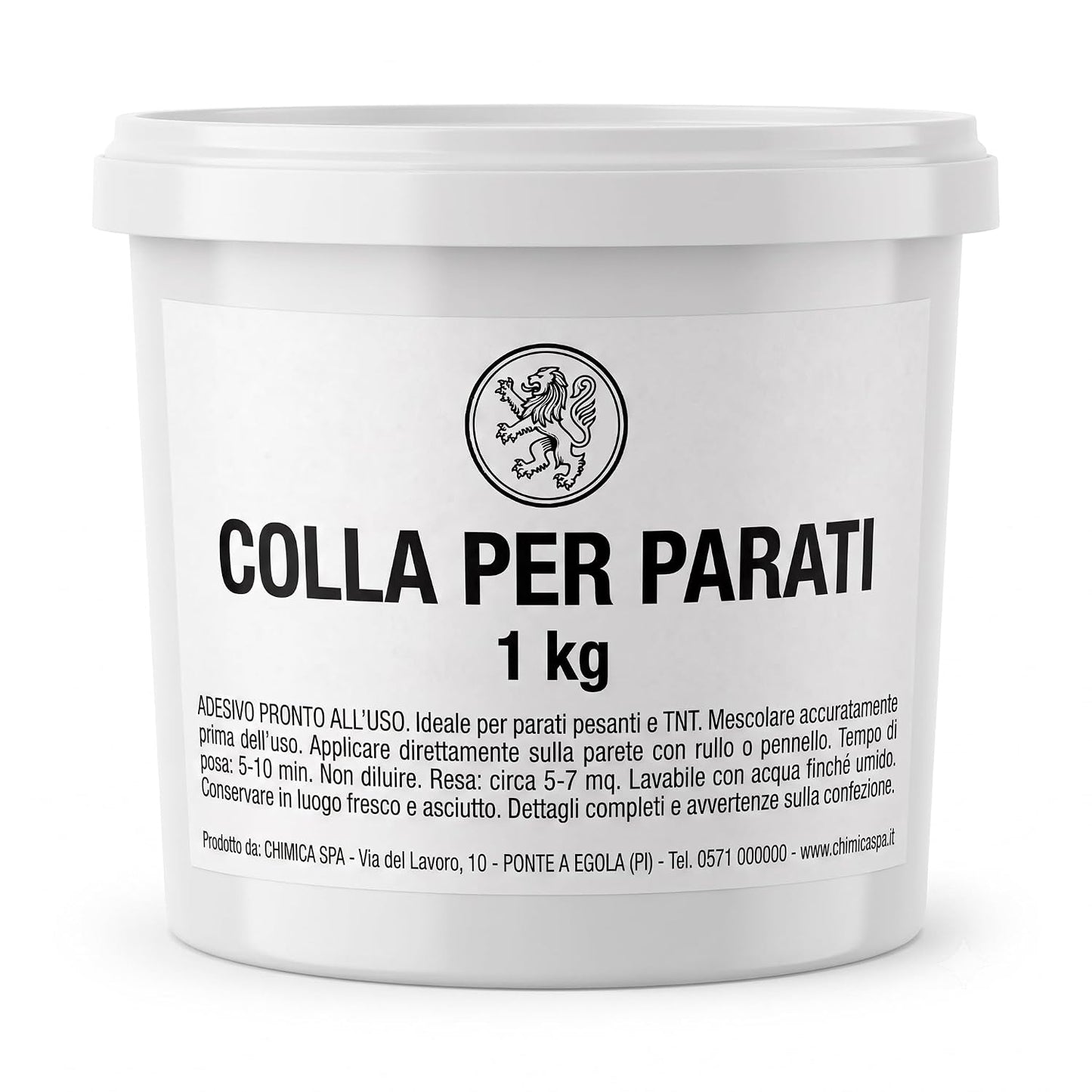 Barattolo di colla per carta da parati in polvere ideale per applicare rivestimenti e parati su pareti interne.