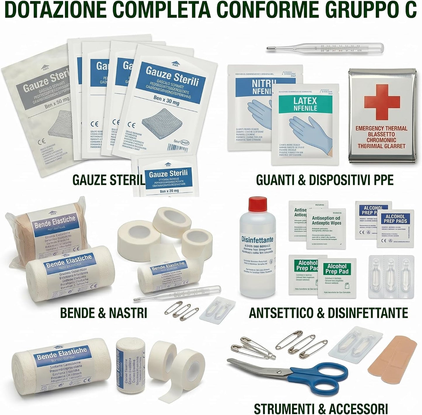 Reintegro Cassetta Primo Soccorso Gruppo C – Ricarica Conforme D.Lgs. 81/2008 D.M. 388/2003 – Kit Reintegro Pronto Soccorso Aziende fino a 3 Lavoratori – per Art. 23.301.01 - Lemag srl