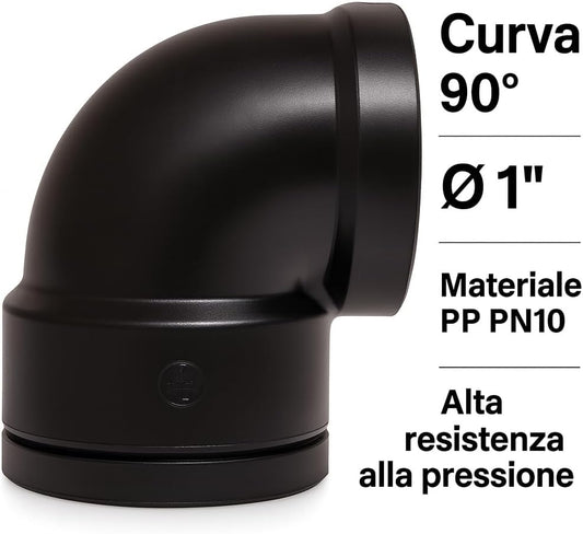 Gomito PP Femmina - Femmina 1"x1" PN10 – Curva 90° Confezione 5 Pz Raccordi – LEMAG SRL - Lemag srl