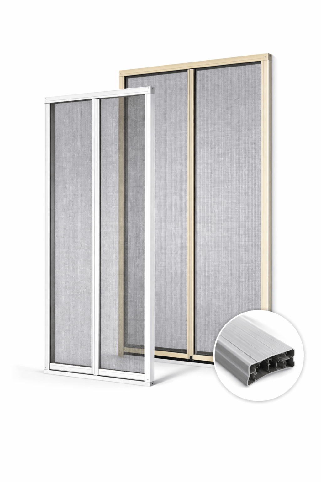 Zanzariera Professionale KLIP 40 Porta Finestra – Larghezze 100, 130, 160 cm – H fino 250 cm – Alluminio Estruso – Guida Bassa 23 mm – Sistema Antivento – Bianca o Avorio - Lemag srl
