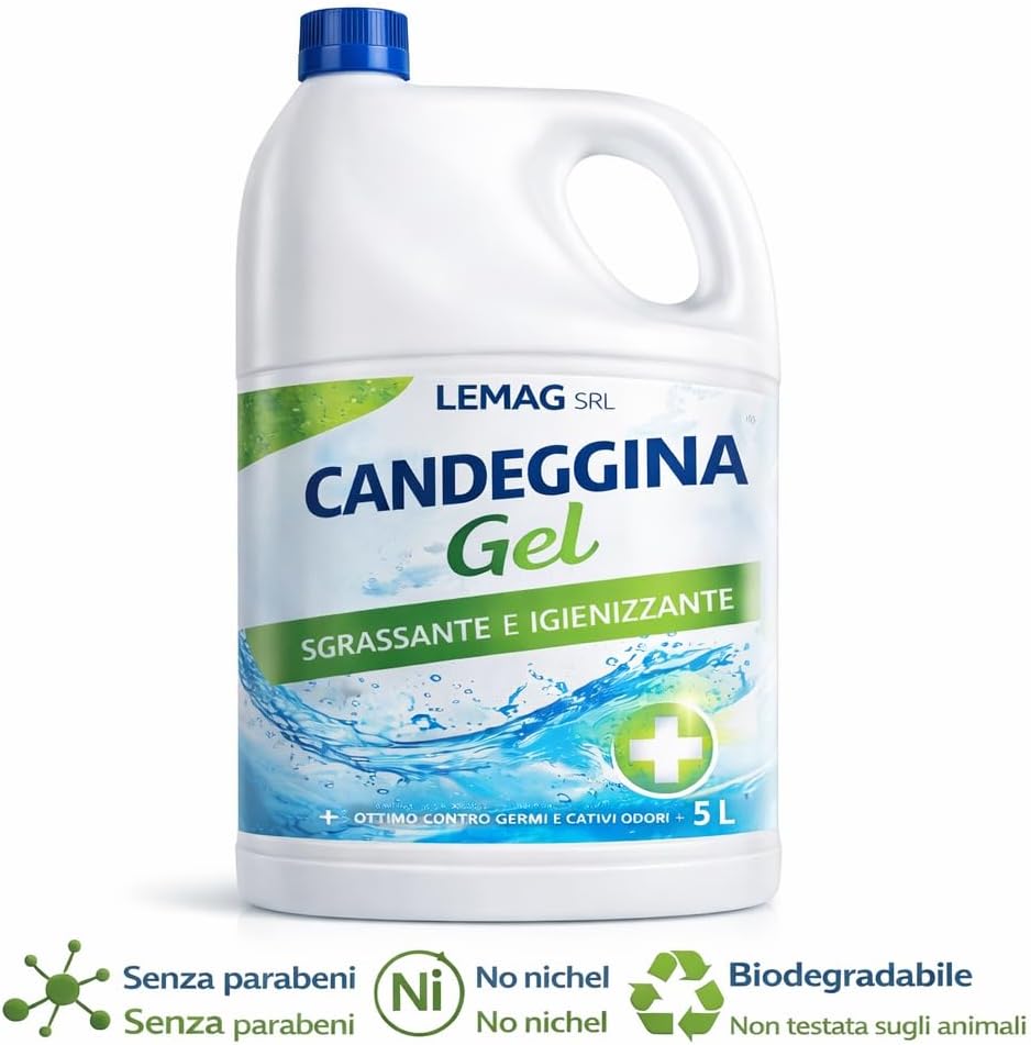 Candeggina Gel Multiuso 2 Formati Sgrassante Igienizzante per Bagno Cucina Superfici Senza Parabeni No Nichel Biodegradabile Non Testata su Animali - Lemag srl