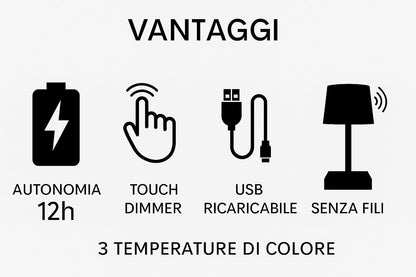 Lampada LED Ricaricabile da Tavolo Touch Bianca Fredda per Scrivania o Comodino - Lemag srl