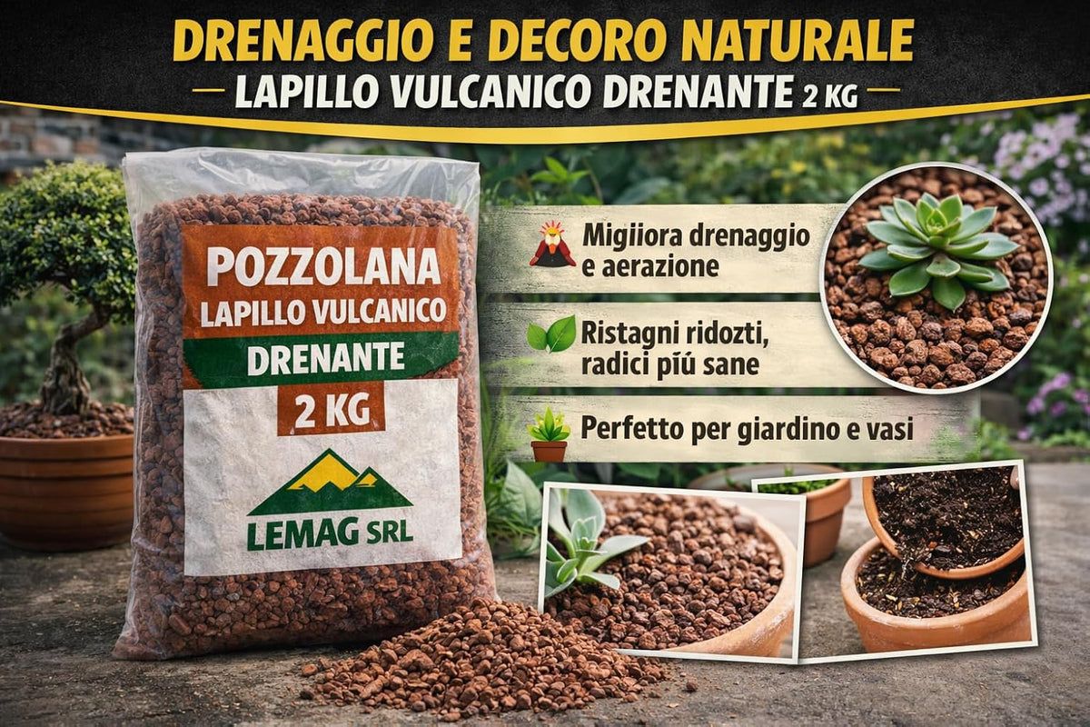 Pozzolana lapillo vulcanico drenante 2 kg per vasi, giardino e terrari – confezione