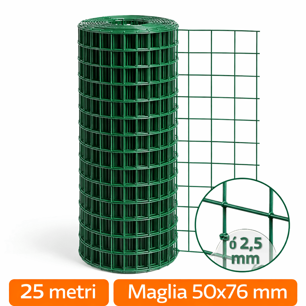 Rete Elettrosaldata Zincata Plastificata Verde 5x25 m Maglia 50x76 - Lemag srl