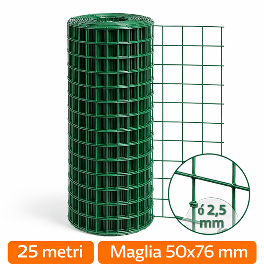 Rete Elettrosaldata Zincata Plastificata Verde 5x25 m Maglia 50x76 - Lemag srl