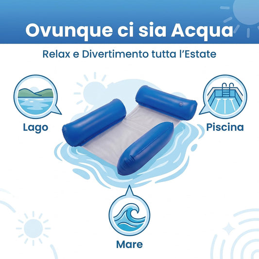 Comodo lettino gonfiabile piscina adulti con braccioli blu, perfetto per il relax in mare, lago e piscina.