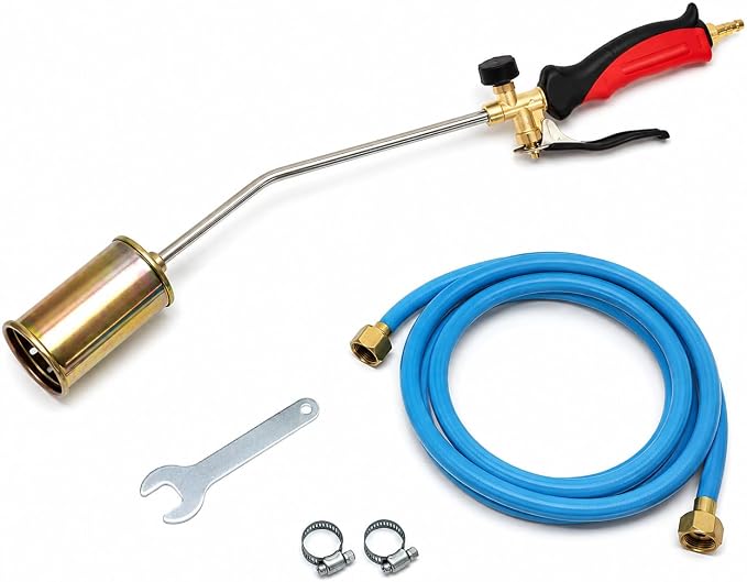 Cannello da Riscaldo a Gas con Leva 60 cm – Kit Completo con Chiave Tubo 2m e 2 Fascette – Bruciatore Ø45mm per Diserbo Termico Accensione e Sverniciatura – Cannello GPL - Lemag srl