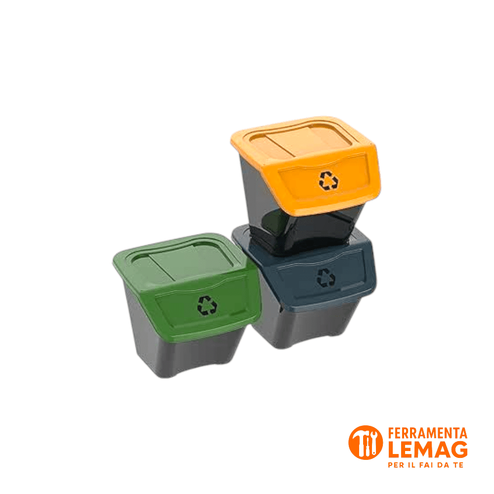 SET PATTUMIERE PER LA RACCOLTA DIFFERENZIATA 'ECOBIN' 3 pezzi - 30 lt - cm 39x39x33h - Lemag srl