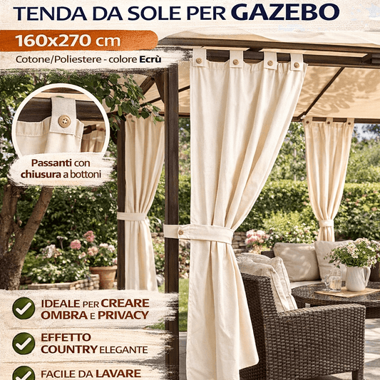 Tenda da Sole per Gazebo 160x270 cm Ecrù Cotone Poliestere con Bottoni - Lemag srl