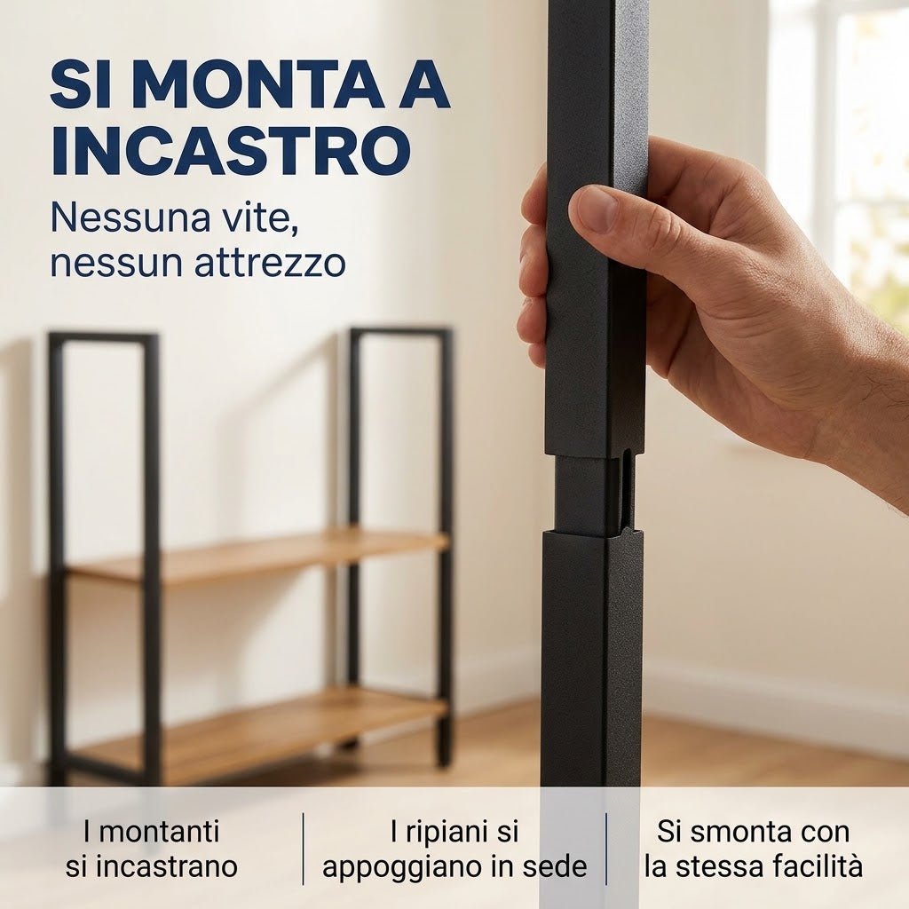 Scaffale industriale 5 ripiani acciaio verniciato montaggio a incastro senza attrezzi, portata massima 875 kg.