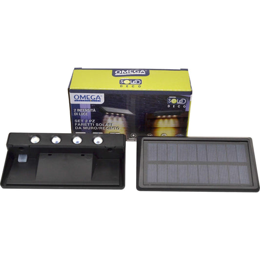 SET 2PZ FARETTI SOLARI DA MURO/RECINTO 4LED 3000K - Lemag srl