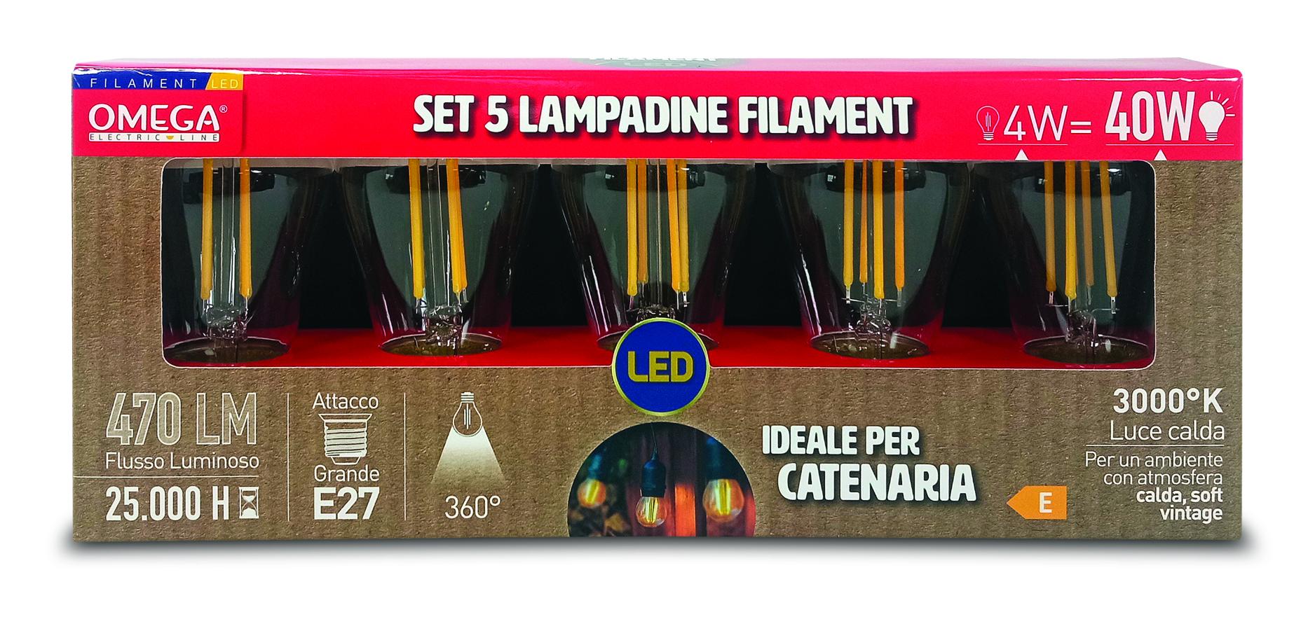 SET 5 LAMPADINE S14 PER CATENARIA 4W 470Lm 3000K E - Lemag srl